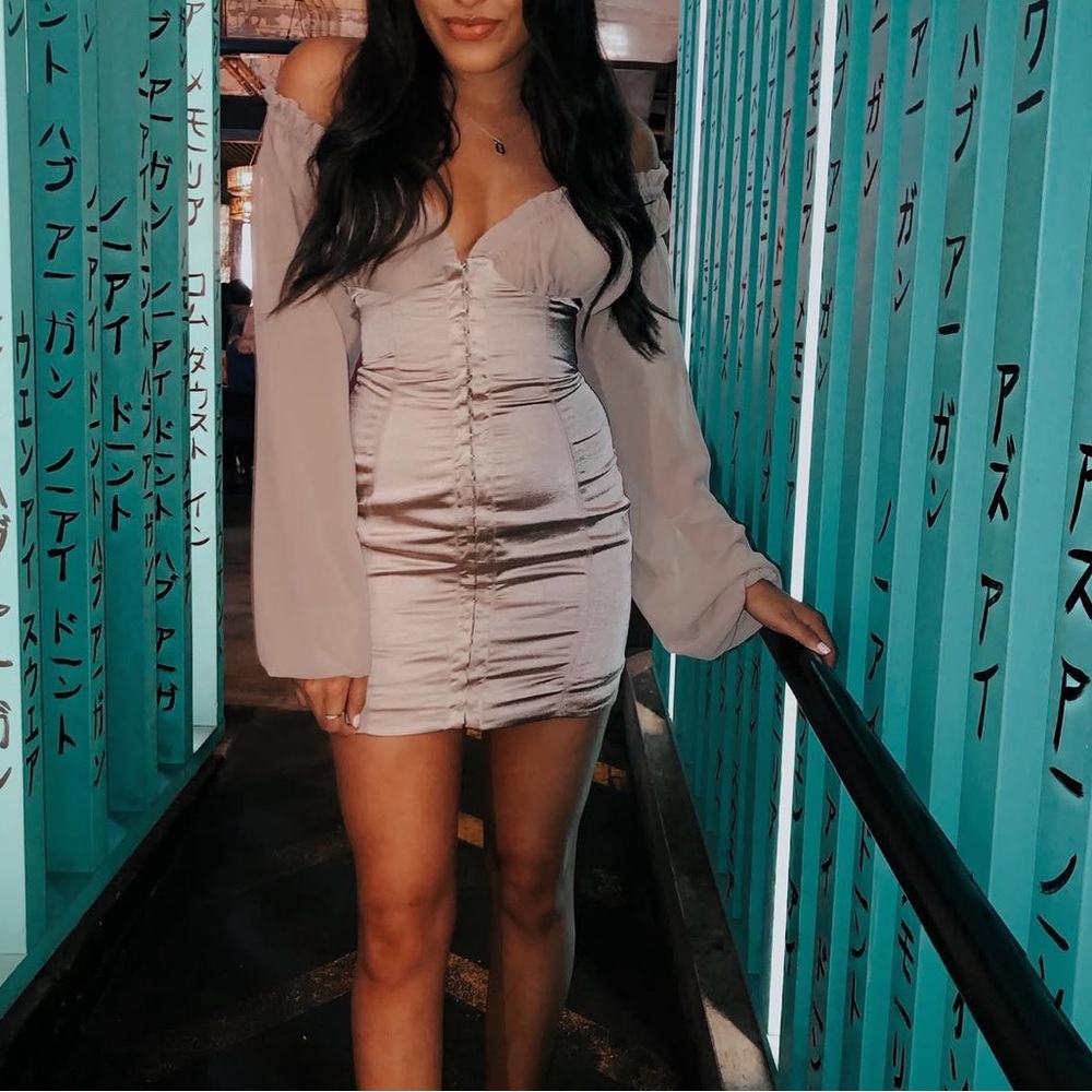 House of CB Off-Shoulder Satin Dress